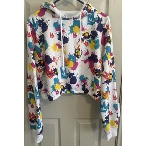 Diamond Stash 2X White Multicolor Paint Splatter Crown Graphic Cropped Hoodie